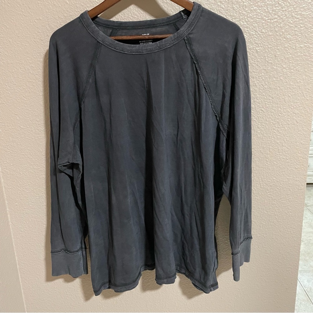 Aerie Washed Black Long Sleeve Crewneck Shirt